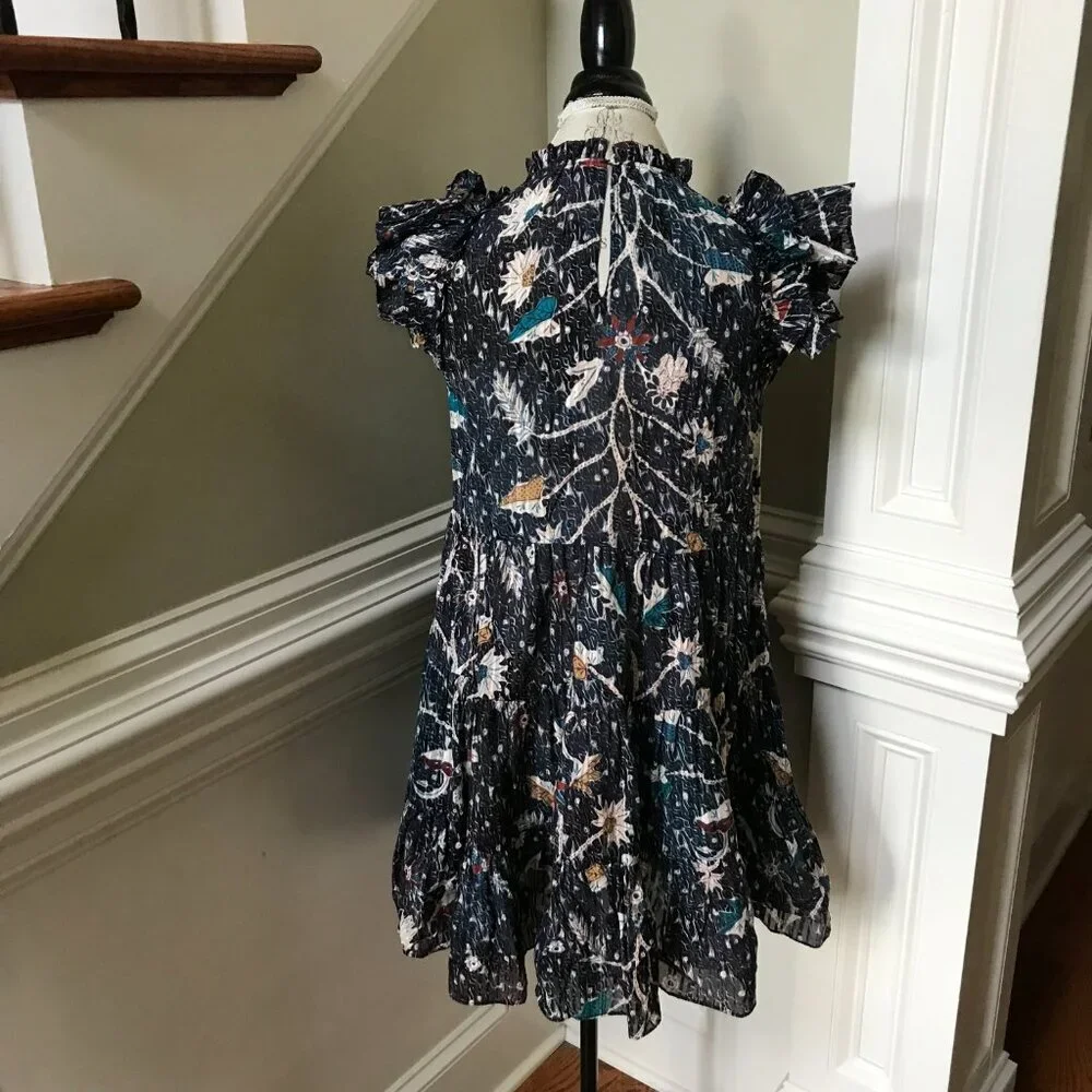 Ulla Johnson Denia Mini Dress Womens 2 Blue Cream Floral Print Flutter Sleeves - Picture 12 of 14